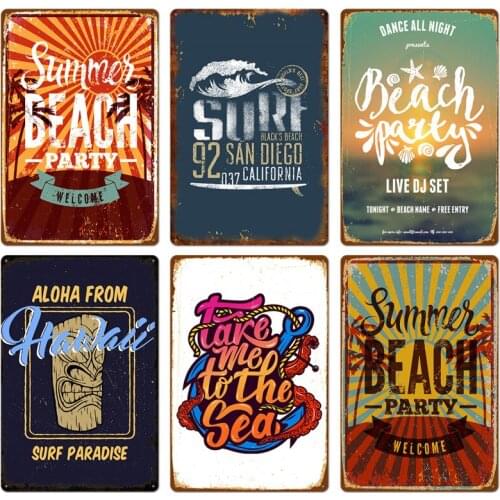 New Beach Tin Sign Plaque Metal Summer Sign Metal Plate Wall Decor for Beach Bar Beach House Surf Club Decorative Iron Painting