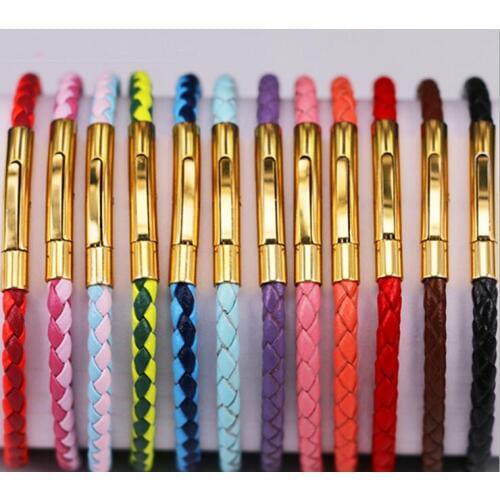 Wholesale 10pcs Leather Bracelet 3D Gold Clasp Colourful Lucky Bracelet