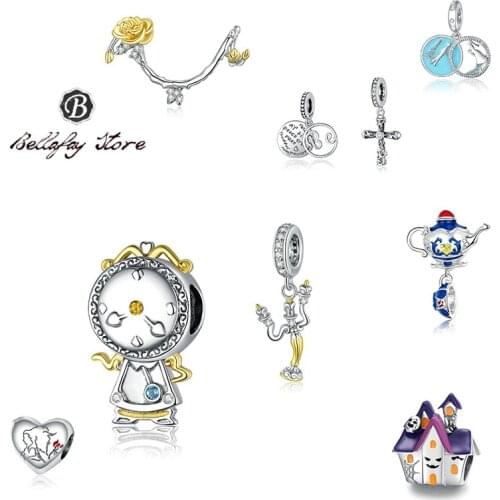 Bellafay Customed Real 925 Silver Magic Clock Charm Candlestick Bead Fits Original Bracelet Bangles Girls DIY Jewelry Decoration