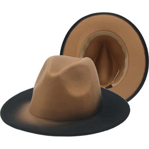 Panamas hats women fedora felted hats for men gradient color wide brim blue red design luxury casual outdoor men jazz fedoras