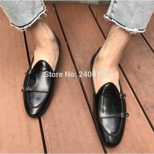 Black Brown Coffee Leather Business Dress Shoes Buckle Strap Slip On Loafers Men Trainers Travel Flats Zapatillas Hombre Casual