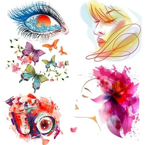 Pulaqi Heat Transfer Vinyl Camera Butterfly Patch Iron On Transfers For Clothing Shoes Heart Thermal Stickers On Clothes DIY