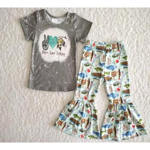High Quality Girl Short Sleeve Clothing Set Toddlers Printed Design Top And Bells Suit Kids Fashion Outfit