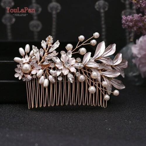 YouLaPan HP302 Elegant Pearl Hair Comb Alloy Leaf Bridal Headpiece Rose Gold Flower Headwear Women Wedding Hair Accessories