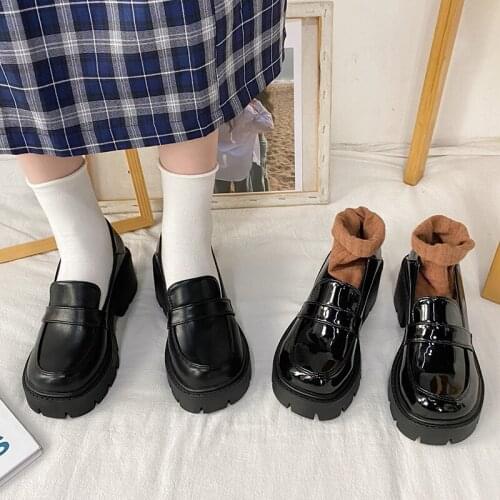 Women Oxford Shoes High Heels Platform Shoes Round Toe Slip on Boat shoes Women Pumps Lolita Shoes Girls Thick Sole Loafer 9134C