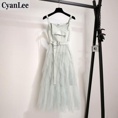 Korean Version Of The Strap Dress Two-pieces Female 2020 Summer Womens Small Fresh Cotten Suit Tulle Fairy Long Slim Girls Sets