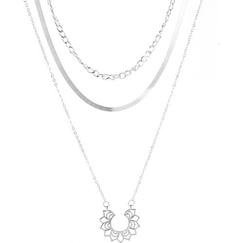 Bohemian Multi Layered Necklace Women Choker Silver Color Necklace Simple Short Clavicle Blade Chain Flat Bone Lotus Jewelry