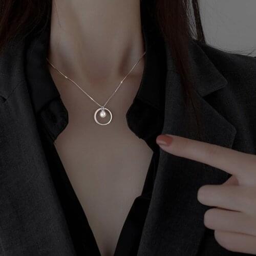 925 Sterling Silver Delicate Round Circle Pearl Pendant Necklace for Women Box Chain Necklace Jewelry New Trendy S-N730