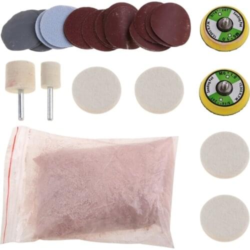 34pcs/Set Deep Scratch Remove Glass Polishing Kit 8 OZ Cerium Oxide+ Sanding Disc + Wool Polishing Pad