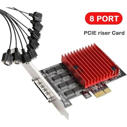 8 Port PCIE to DB9 RS232 Serial Port pci express x8 riser card Serial port Controller Card Converter Adapter with Heatsink Cable