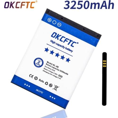 OKCFTC 3250mAh Rechargeable BL-5B BL5B Cell Phone Battery for Nokia 5300 5320 N80 N83 6120C 7360 3220 3230 5070 BL 5B Batteries