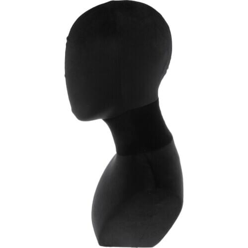 Velvet Head Mannequin Bust (Black), Jewelry Display Model for Wigs/Scarf/ Cap/Headphone