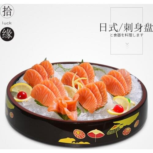 Sushi barrel sashimi plate basin Japanese floating umbrella round cooking dish Japanese style cooking utensils plate tableware