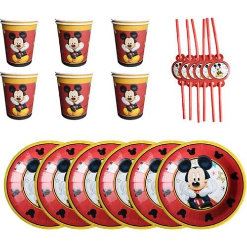 Disney Mickey Mouse Party Tableware Set Happy Birthday Paper Cup Plate Straw Party Supplies Kids Party Tableware Dinner Set