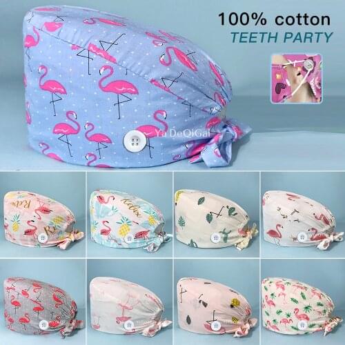 Women and men cotton printing hat hospital doctor lab medical surgical pet clinic working hats scrubs cap nurse hats with button