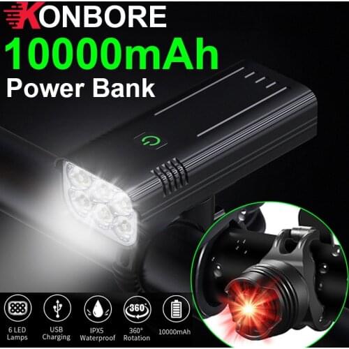 10000mAh Bike Light USB Rechargeable Bicycle Light Headlight 6*T6 LED Super Bright Flashlight Front Lights And Back Rear Light