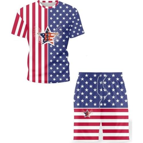 2021 Summer New Mens Sets Flag Pattern O-Neck T-Shirt Mens Shorts Sportswear Casual Sweatshirt Hawaii Beach Men Sportswear