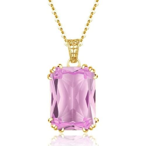 14K Gold Color Square Pink Crystal Pendant Necklace 925 Sterling Silver Fashion Jewelry Pendants Wedding For Women Fine Jewelry