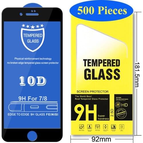 500pcs 10D Tempered Glass For iPhone 12 Mini 11 Pro Max XS XR X 8 7 6 6S Plus SE Cover Curved Screen Protector Film with Package