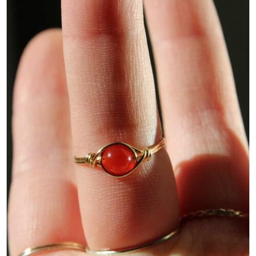 CARNELIAN WIRE WRAPPED RING | Crystal Ring | Stackable Stone| Handmade Lil Crystal on the Side Motivation Sacral Chakra H5GF