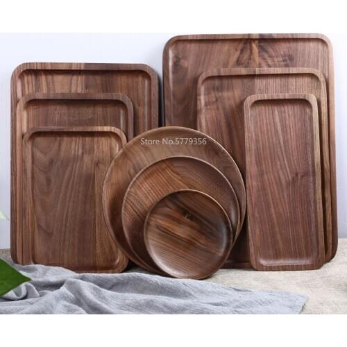 Creative Design Consumer and Commercial Black Walnut Tray Nordic Style Wooden Tray Rectangular Round Wooden Tray