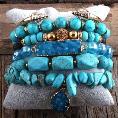 MD Fashion Boho Jewelry Natural Stone Beaded Bracelet Bangle 6pc Stack Bracelet Set For Women Bohemian Jewelryes Gift DropShip