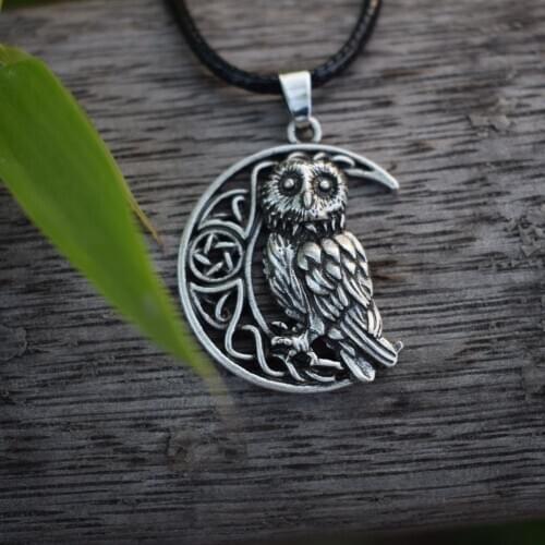 Retro Nordic Style Moon Owl Punk Pendant Necklace Mens High Quality Metal Amulet Jewelry