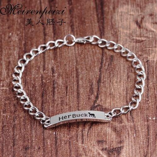 Letter Mental Bracelet Couples Mens Women Wedding Anniversary Hunter Gifts Deer Jewelry Charm Bracelets for Lovers