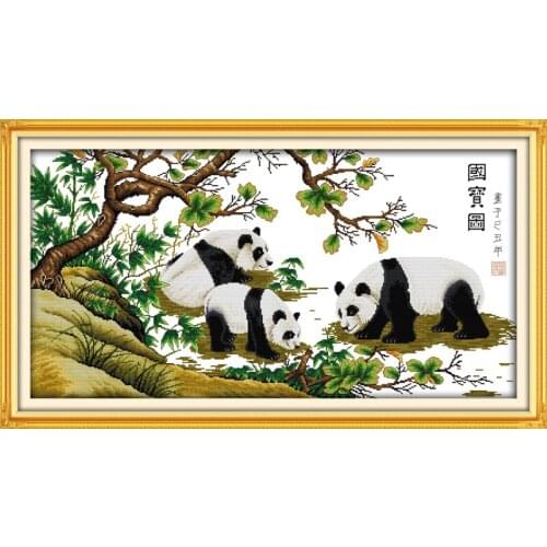 Panda cross stitch kit 14ct 11ct pre stamped canvas cross stitching animal lover embroidery DIY handmade needlework