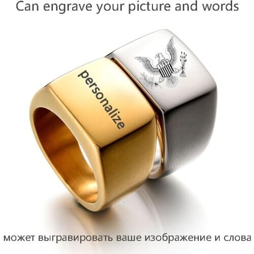 New Personalize Polished Punk Signet Solid Ring Custom Unique Wedding Jewelry For Customize Name/Logo Rings Party Gift