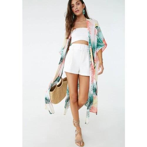 2021 Summer New Style Color Leaves Loose Long Cardigan Beach Sunscreen Jacket Bikini Blouse Swimsuit Outer Wear Women
