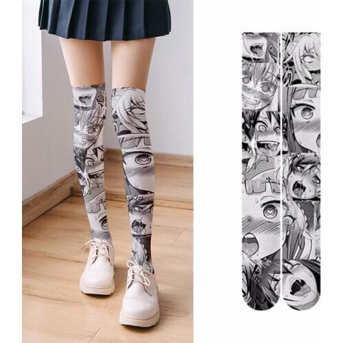 New 3D Cute Cartoon Summer Over Knee Stockings Women Gray Japanese Cosplay Leg Stockings For Girl Sexy Silk Thin Long Stockings