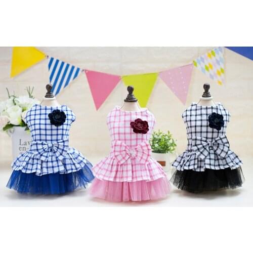 New Popular Lovely Plaid Pet dogs Dress In Korea Design New Puppy Dogs Clothing Dress For Dog Drop Shipping