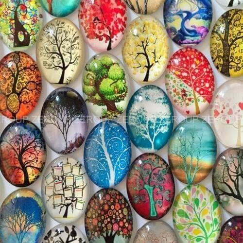 ZEROUP Oval glass cabochon all kinds of trees mixed pattern fit cameo base setting for jewelry embellishment flatback TP-051-O