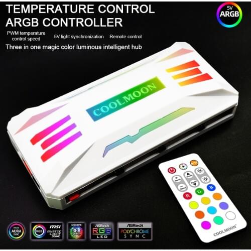 COOLMOON P-ARGB Controller 4-Pin PWM Temperature Control 5V 3-Pin Synchronization Wireless Remote Control Chassis Fan Hub