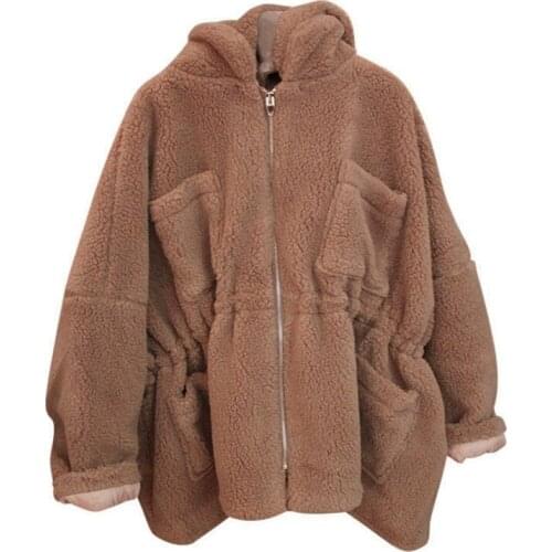 PERHAPS U Women Ted Coat Zipper Pocket Hooded White Brown C0114