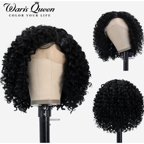 Deep Wave Lace Front Wig Short Bob Synthetic Natural Hair 14inch Glueless 13x4 Kinky Curly HD Lace Frontal Wigs For Black Women