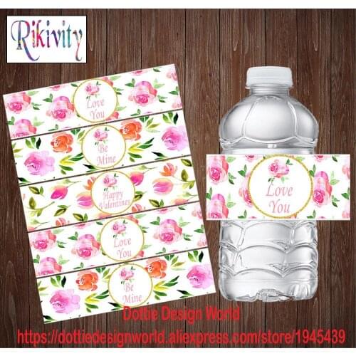 Rikivity 20Pcs/lot Custom Rose Wedding Baby Shower Water Bottle Wine Labels Candy Bar Wrapper Stickers Birthday Party Decoration