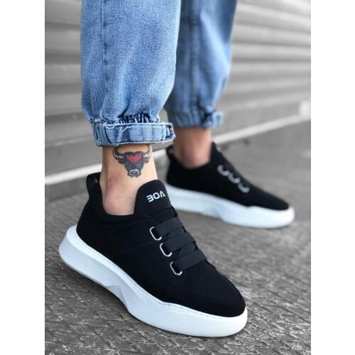 BA0160 Band Men High Base Black White Sole Sport Shoes