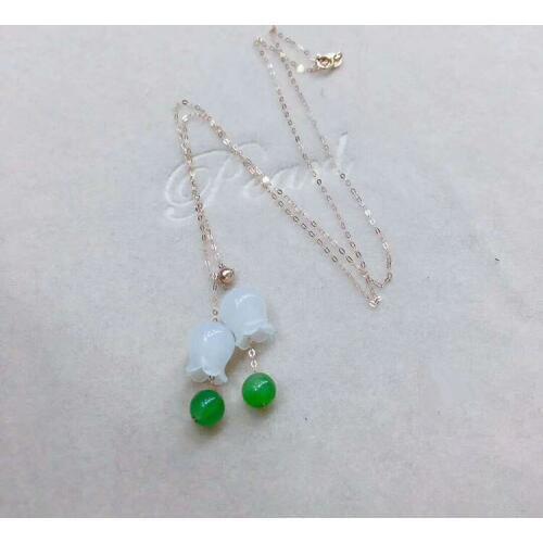 Only one 18K gold white jade Jasmine Orchid Flower Pendant New pendant clavicle Necklace girlfriend wifes mother birthday gift