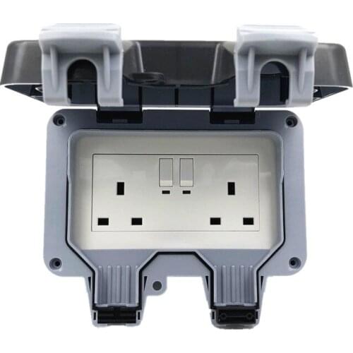 IP66 Weatherproof Waterproof Outdoor Wall Power Socket 13A Double UK Standard Electrical Outlet With independent Switch