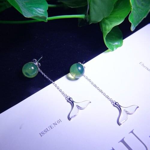 100% real 925 sterling silver inlaid 9mm blue amber earrings natural amber women temperament fashion earrings