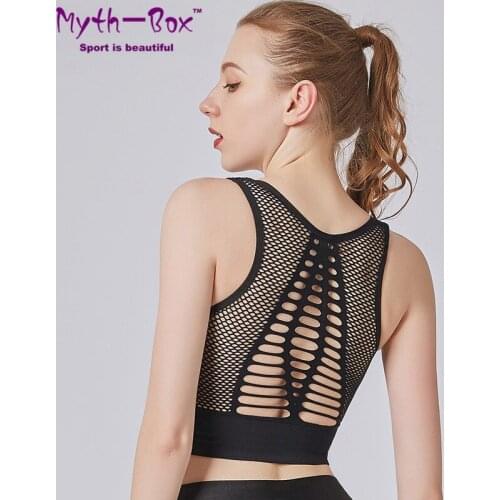 Women Sports Bras Shockproof Pad Yoga Bra Mesh Breathable Hollow Out Gym Workout Crop Tops Running Underwear Fitness Vest Female