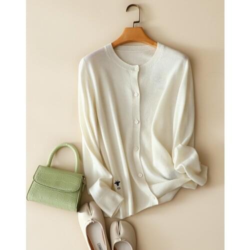 Autumn casual cashmere wool buttons cardigan women long sleeve crew neck embroidery short outerwear knitted ladies basic tops