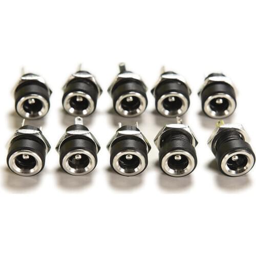 10PCS DC Power Supply Jack Socket Female Panel Mount Connector 2-Pin 5.5 X 2.1mm Plug Adapter 2 Terminal Types 3A 12v