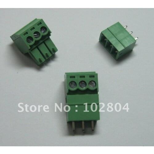 100 pcs 3pin/way Pitch 3.5mm Screw Terminal Block Connector Green Color T Type with pin