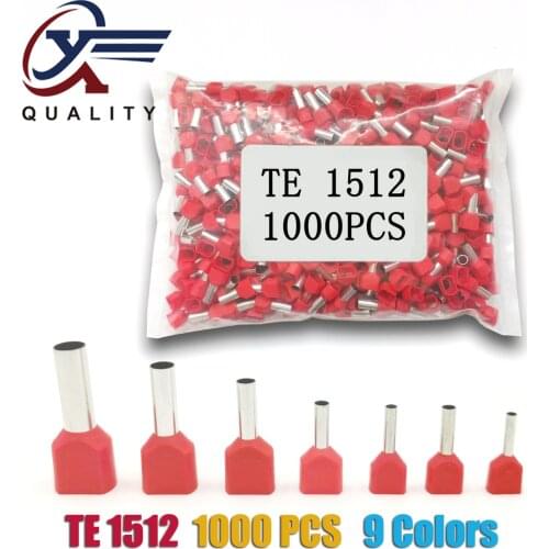 1000pcs/Pack TE 1512 Insulated Ferrules Terminal Block Double Cord Terminal Copper Insulated Crimp terminal Wires 2x1.5mm2