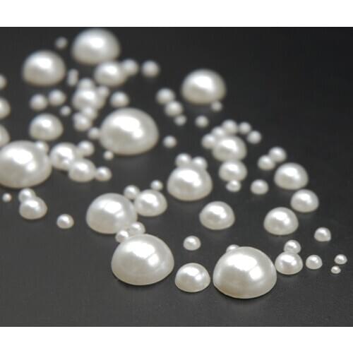 2mm 3mm 4mm 5mm 6mm Mixed size Fashion 100pcs/pack Ivory/White Half Round DIY Resin Flatback Nail Art Pearl For Nail Decoration