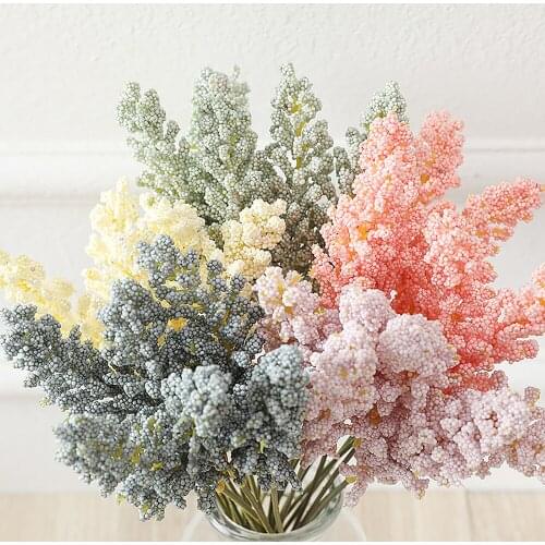 2Pcs/Pack Artificial Vanilla Mini Foam Berry Spike Artificial Flowers Bouquet for Home Plants Wall Decoration Cereals Plant Heap