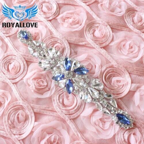 30pcs Clear Crystal Sew On Rhinestone Applique Sapphire blue embellishment Bridal Trim Patch For Wedding Dress Decorations Sash